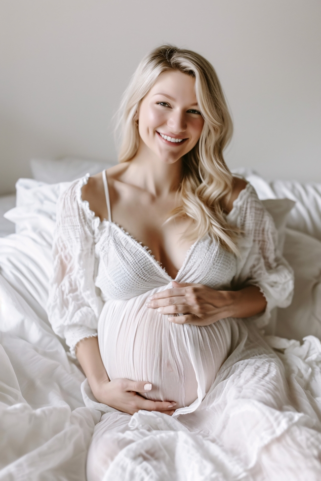 躺在床上挺着大肚子的性感孕妇美女图片