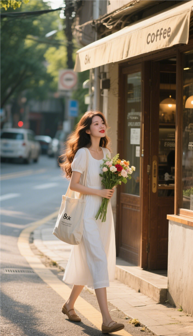 亚洲时尚街拍文艺风美女摄影图片