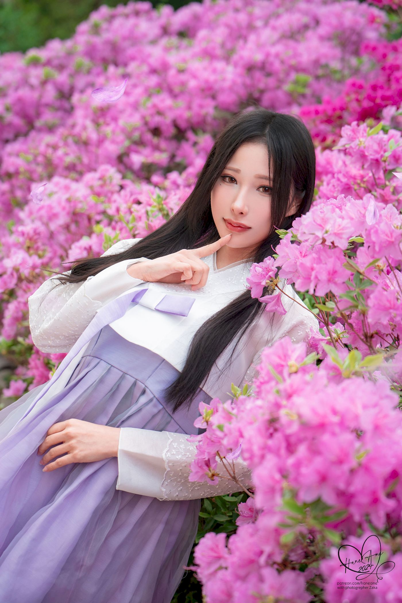 雨波HaneAme白色上衣淡紫长裙韩服‌主题写真