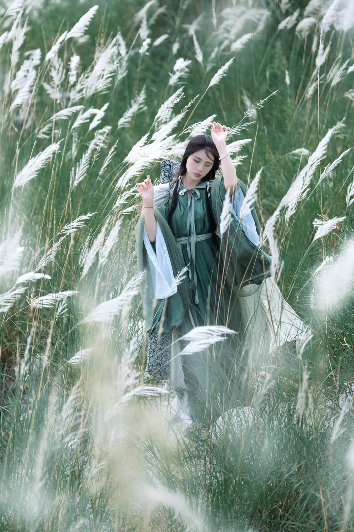 中国古典汉服美女荒野艺术感摄影照片