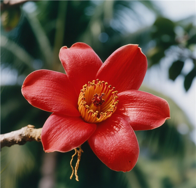 微距特写枝头红色木棉花摄影图片