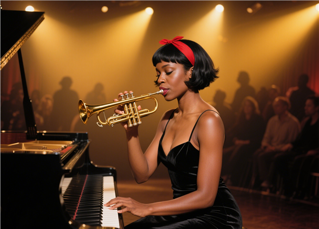 演唱会吹奏乐器弹钢琴的美女图片