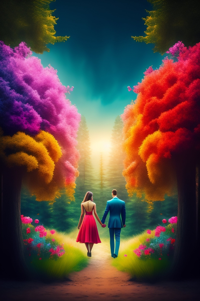 唯美浪漫森林情侣插画设计图片