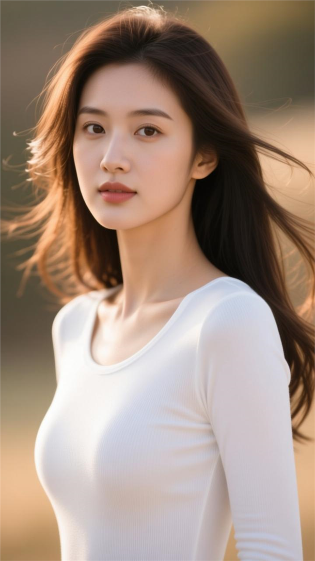 白色修身打底衫美女写真图片