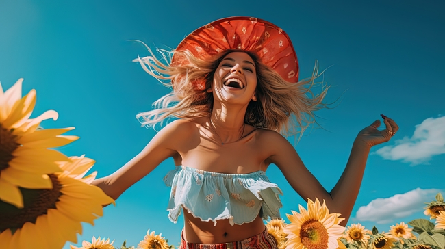 夏日向日葵花海美女性感艺术照图片