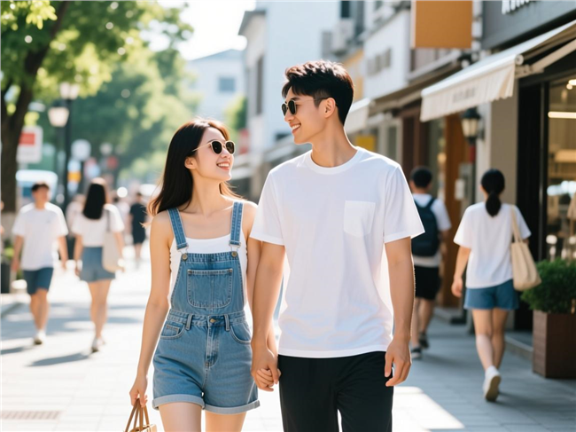 夏日街头逛街情侣街拍图片