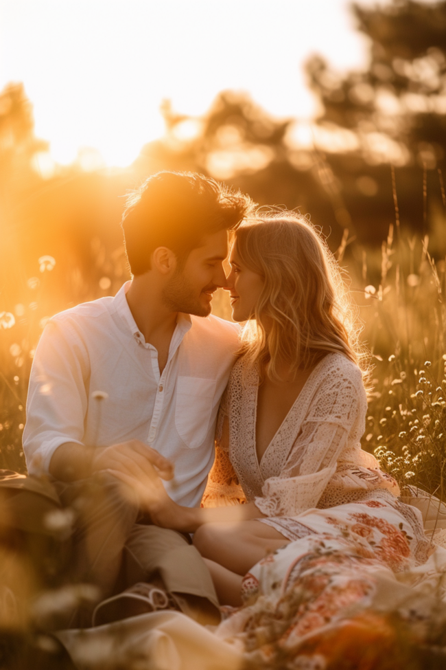 日暮黄昏唯美浪漫欧美情侣户外写真图片