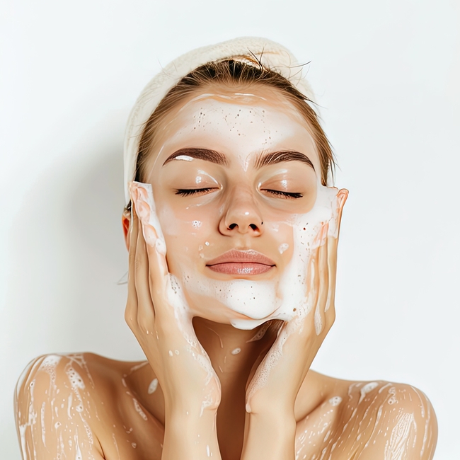 正在沐浴洁面的性感美女图片