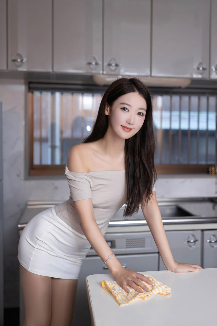 擦桌子的性感美女秘书唐安琪办公室激情写真图片
