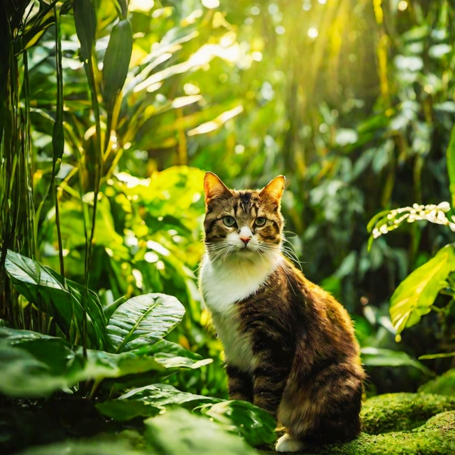 绿色清新阳光树林小猫图片