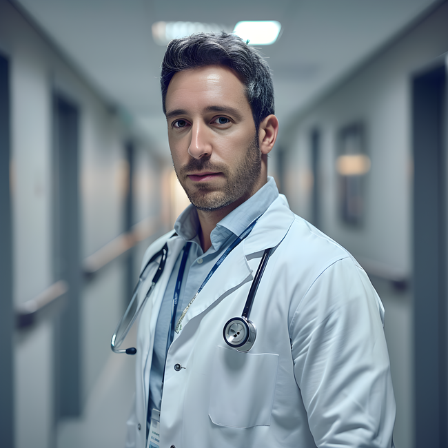 医院廊道穿着白大褂医生帅哥图片
