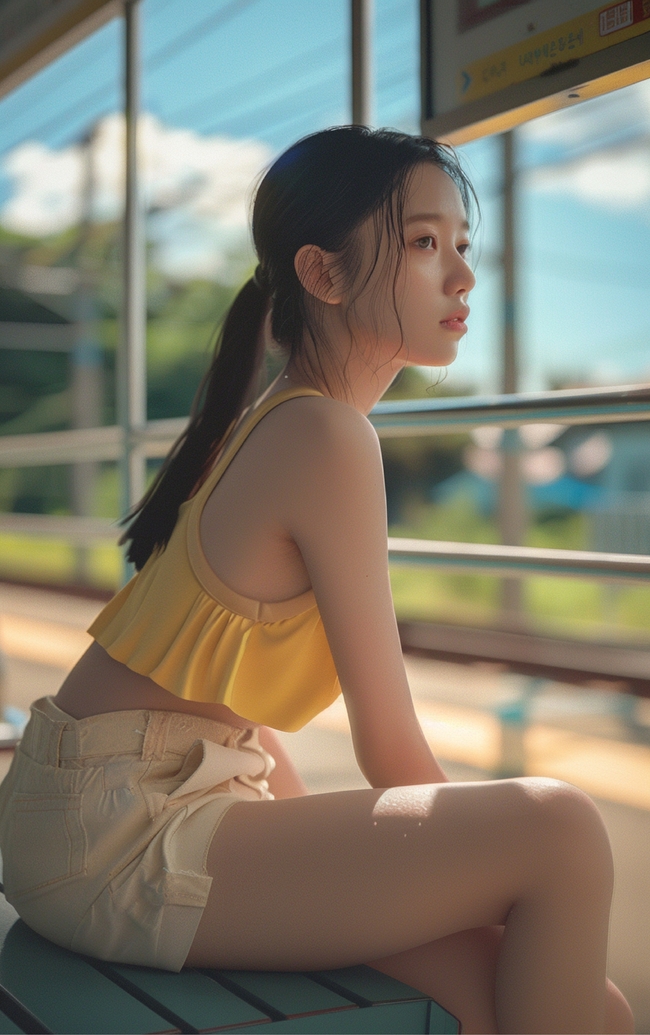 夏日清凉装亚洲少女美女侧颜写真图片