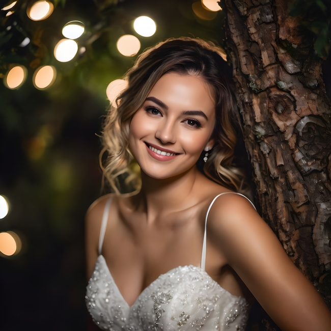 甜美微笑吊带婚纱裙美女摄影图片