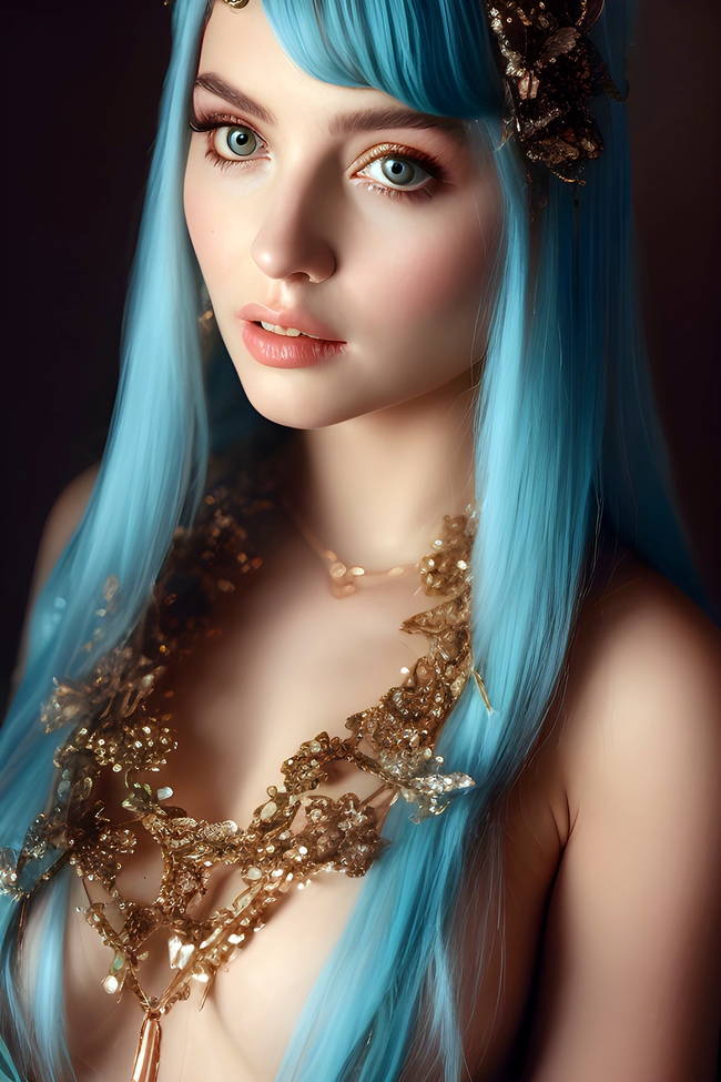 性感蓝色长发美女人像艺术摄影图片