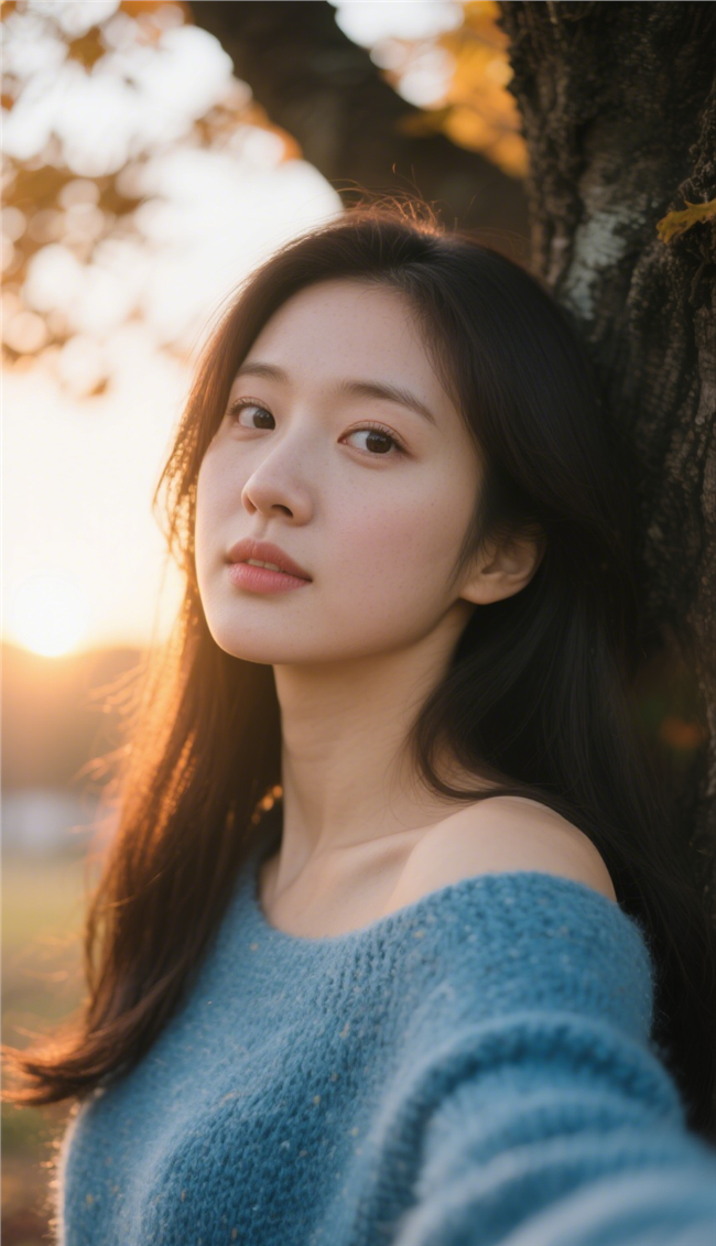 秋季午后黄昏自拍美女图片