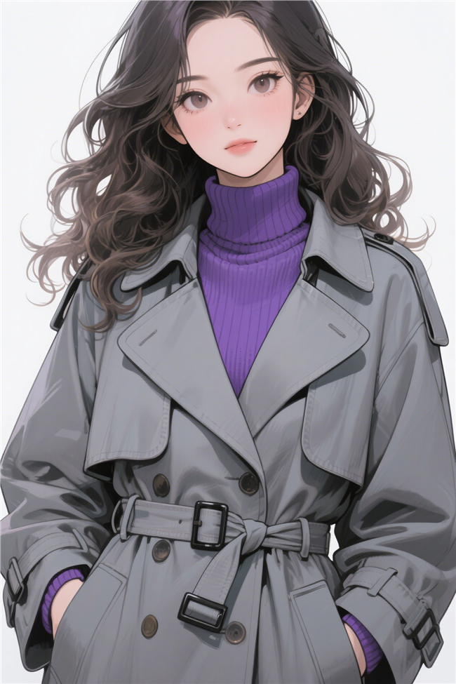 时尚冷艳风衣美女动漫插画图片