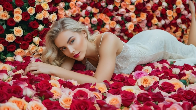 性感花海艺术风格美女婚纱摄影图片