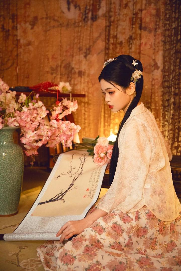 欣赏字画的唯美古装美女艺术写真图片