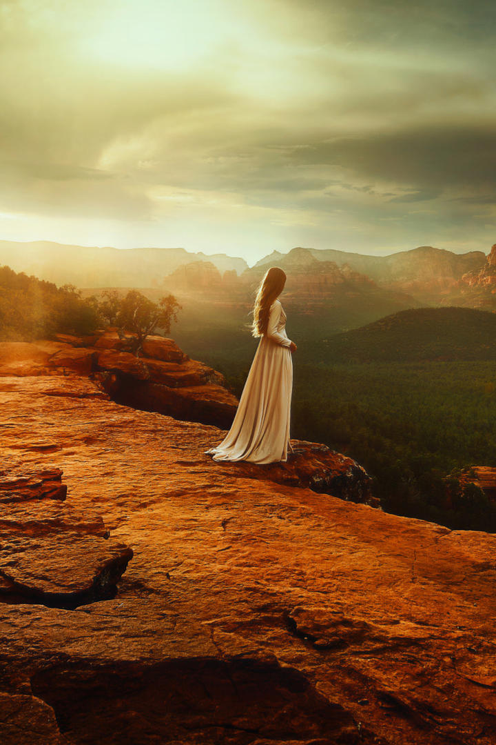 站在悬崖边的高清唯美女生壁纸图片