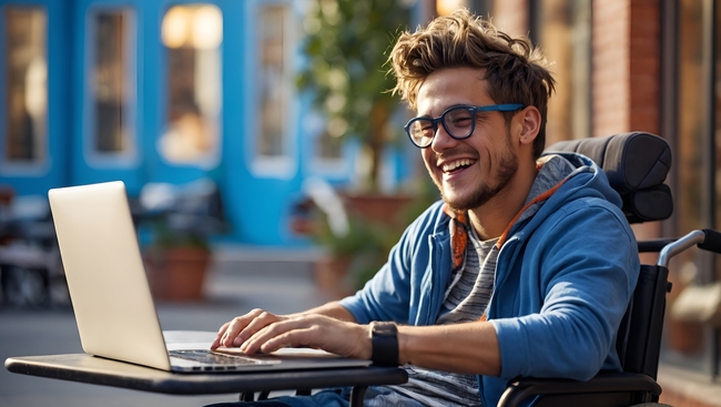 正在笔记本电脑前码字的帅哥图片