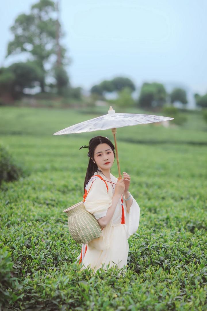 撑着伞的采茶女唯美古装美女图片