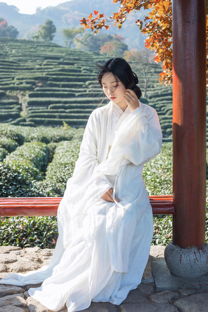 茶园里的白衣古装美女唯美艺术照图片