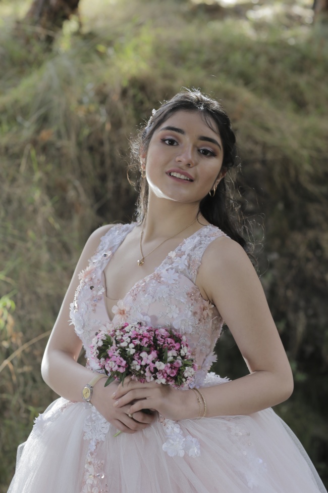 白色深V婚纱美女图片