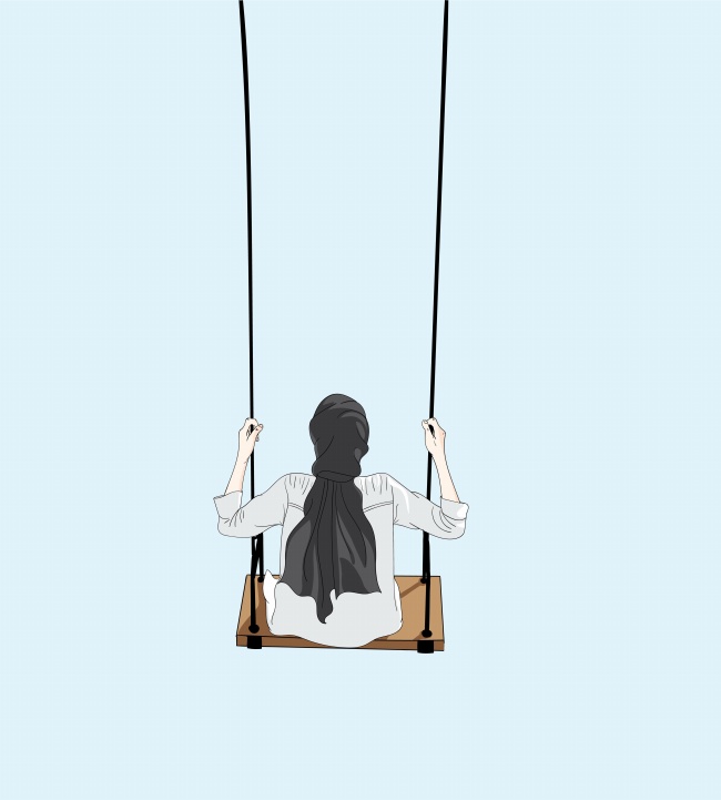 美女荡秋千插画图片