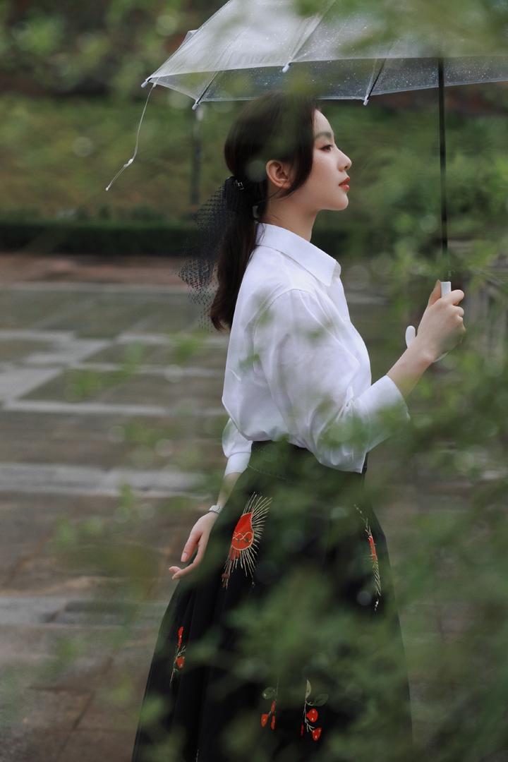 刘诗诗黑色刺绣半裙图片写真