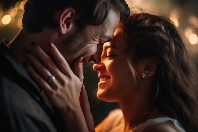 捧着脸开怀大笑的欧美情侣图片