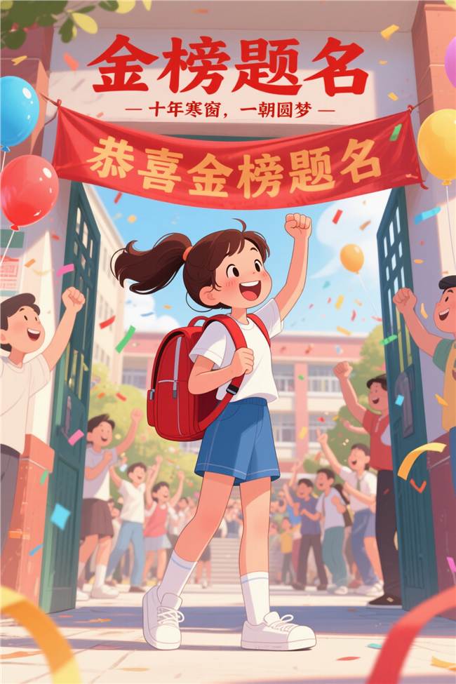 高考金榜题名卡通插画海报图片