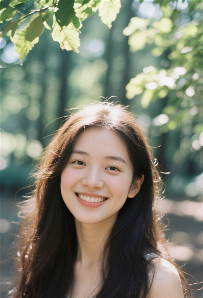 电影质感小清新树林美女写真图片