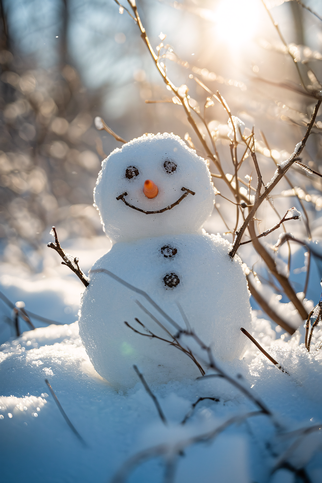 冬季暖阳雪地小雪人摄影图片