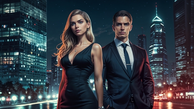 繁华都市夜景情侣写真摄影图片