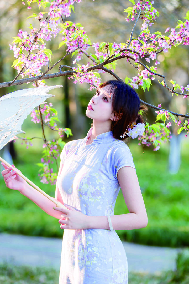 户外踏青的唯美气质旗袍美女高清手机壁纸图片大全