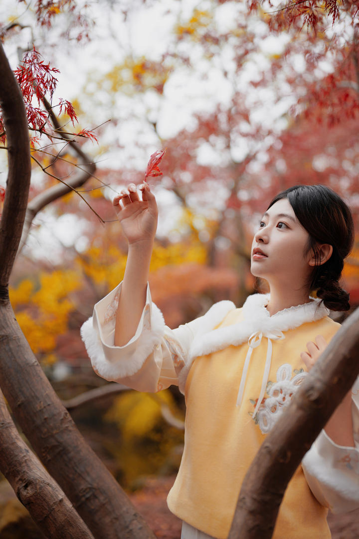 秋日赏枫的清纯古典小姐姐个人艺术照