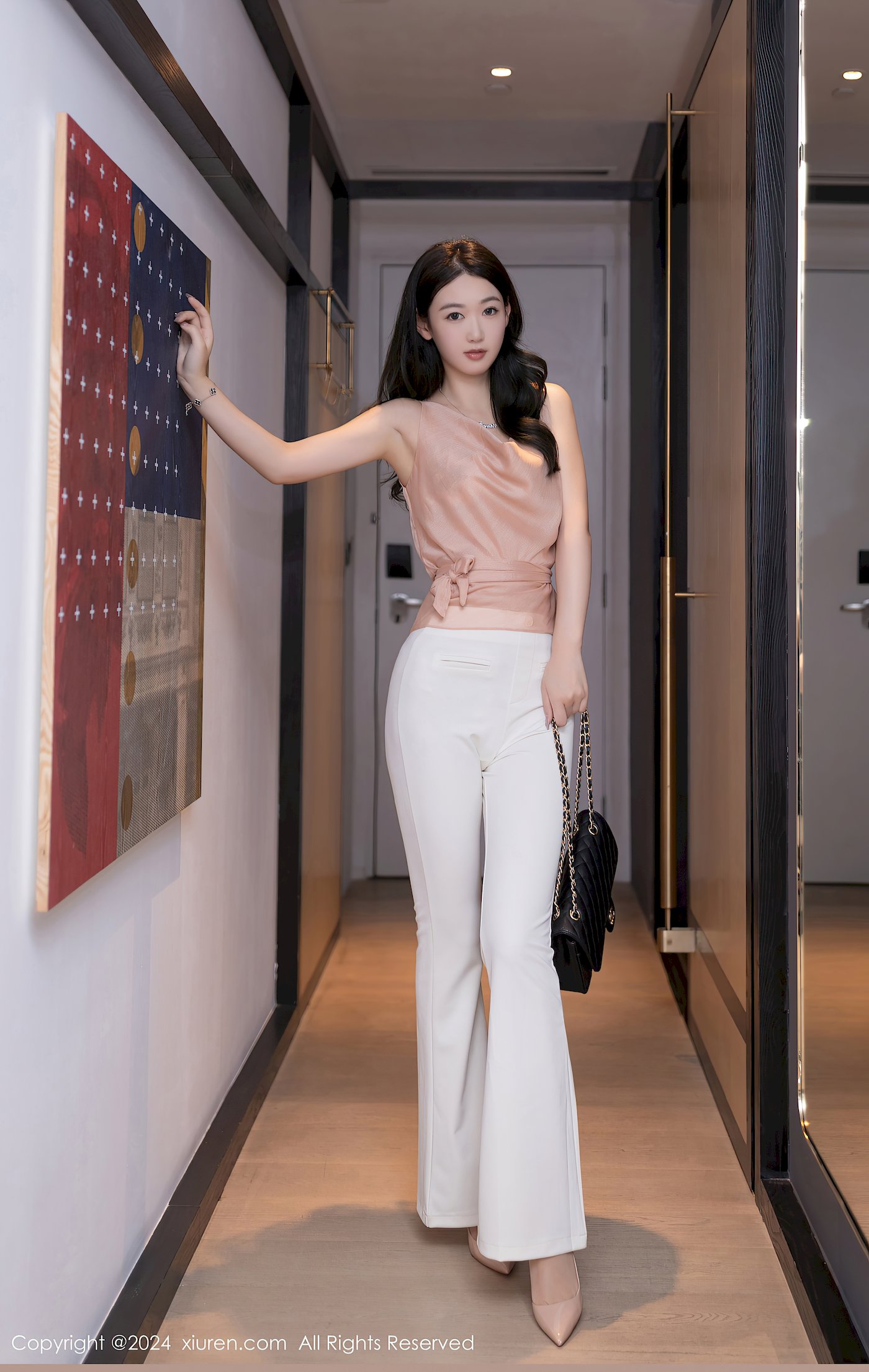 秀人网美女模特唐安琪蓝白色内衣搭配魅惑肉丝性感写真