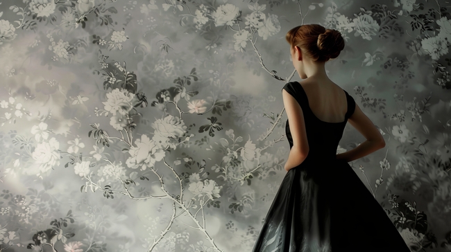 唯美黑色婚纱美女背影写真图片