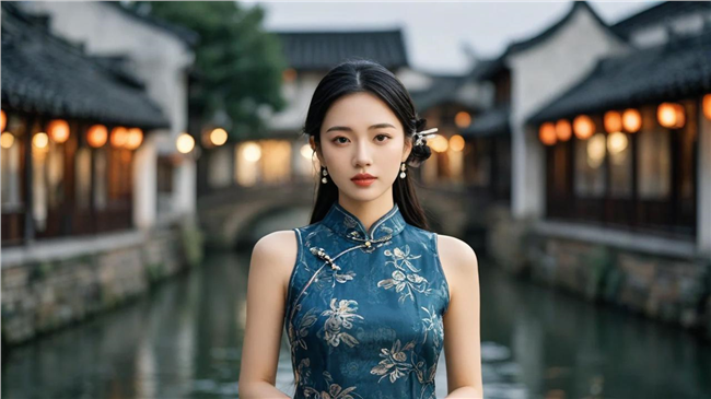 江南古镇古典旗袍美女图片