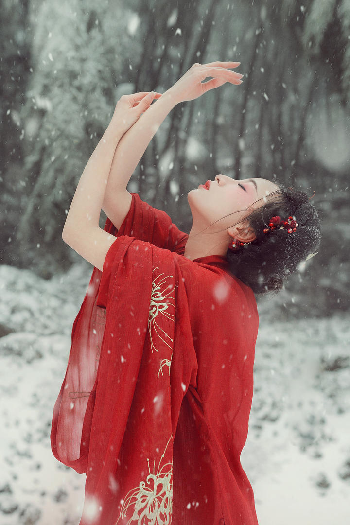 站在雪中的唯美古装美女图片