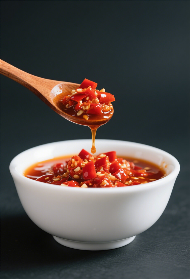 白色的陶瓷碗装满辣椒酱图片