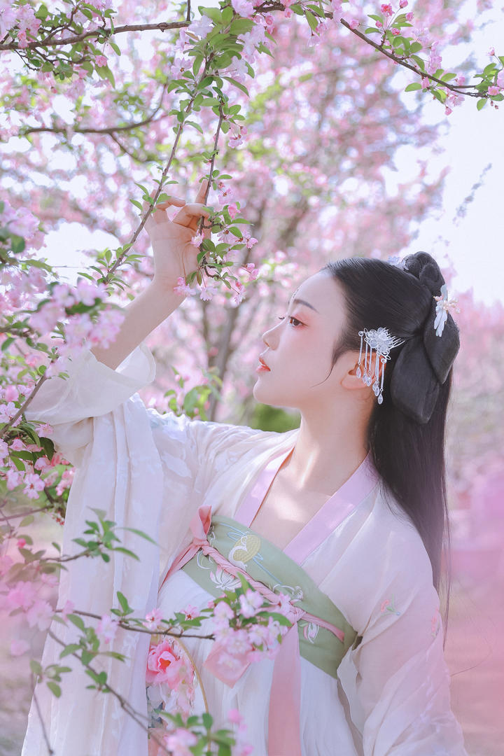 赏花的高清古典美女图片