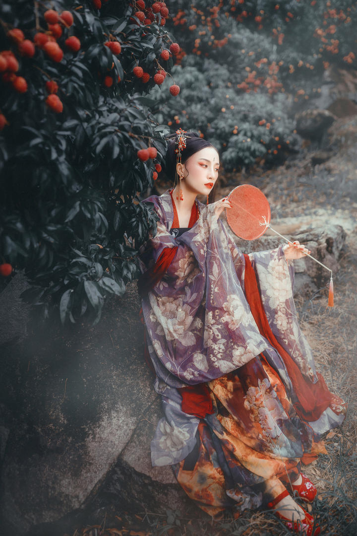 荔枝树下的唯美古装美女图片