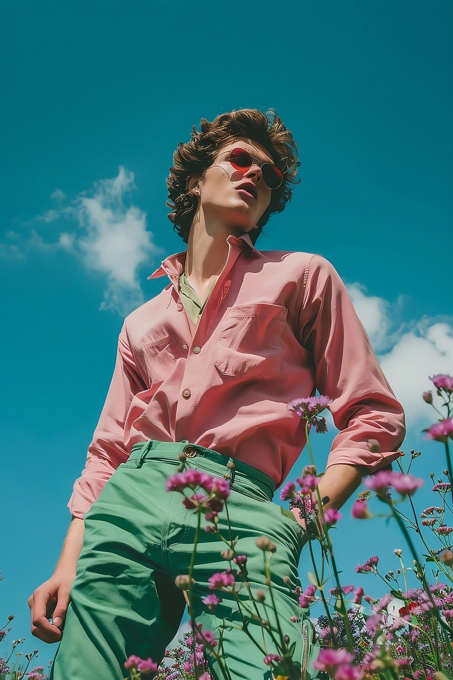 时尚潮流粉色衬衫戴墨镜帅哥图片