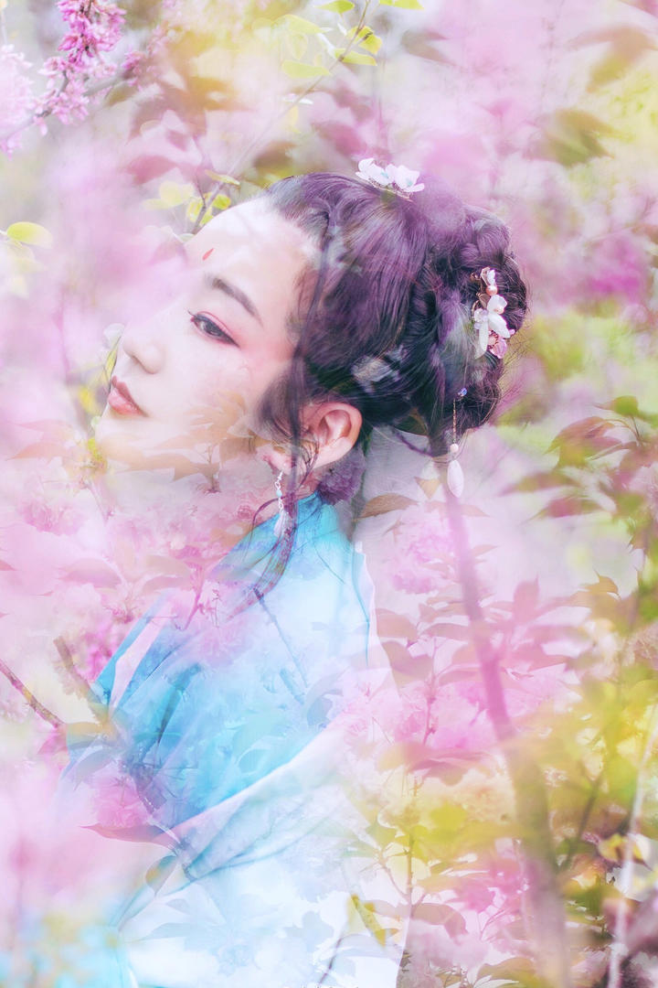 唯美古装美女二次曝光艺术摄影图片