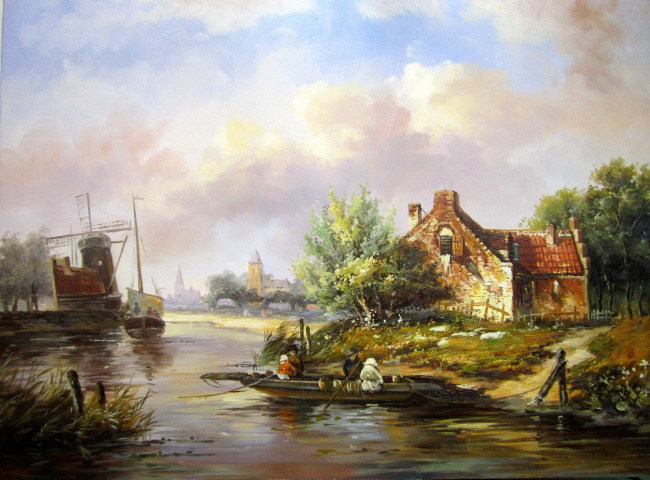 乡村一景油画图片