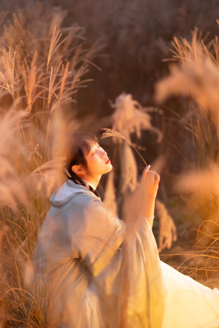 草丛中的唯美古典汉服美女艺术写真图片