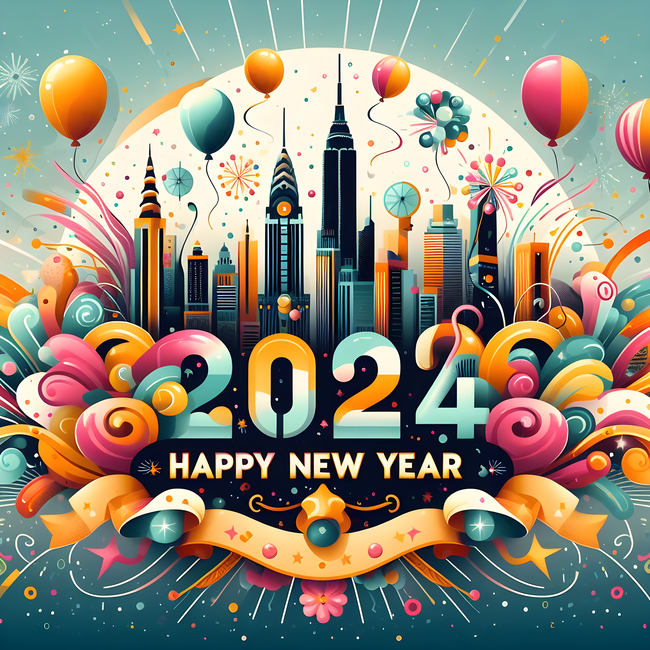 2024年扁平风格艺术字体插画图片