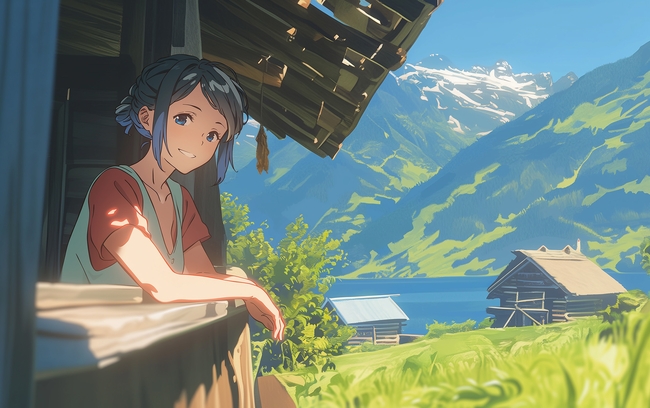 山野户外动漫美女插画设计图片