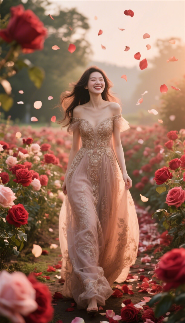 唯美浪漫玫瑰花海性感女人摄影图片